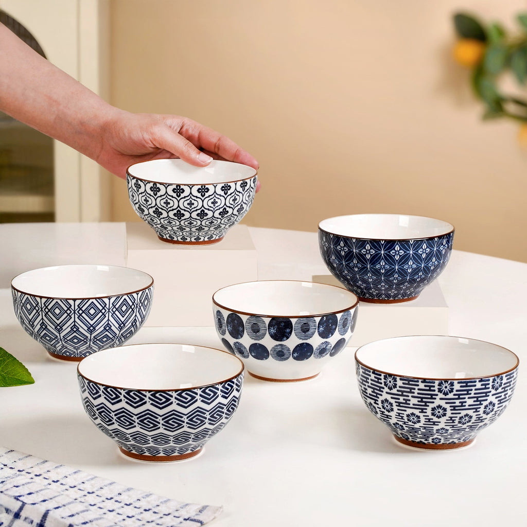 Indigo Ceramic Snack Bowl Set Of 6 350ml Nestasia