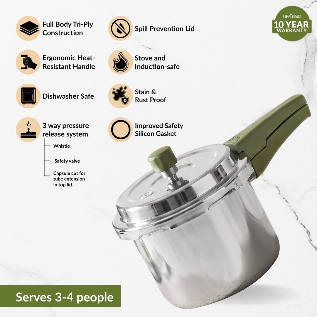 Zesta Induction Safe Triply SS Pressure Cooker 3 Litre With Spill Control Lid Nestasia