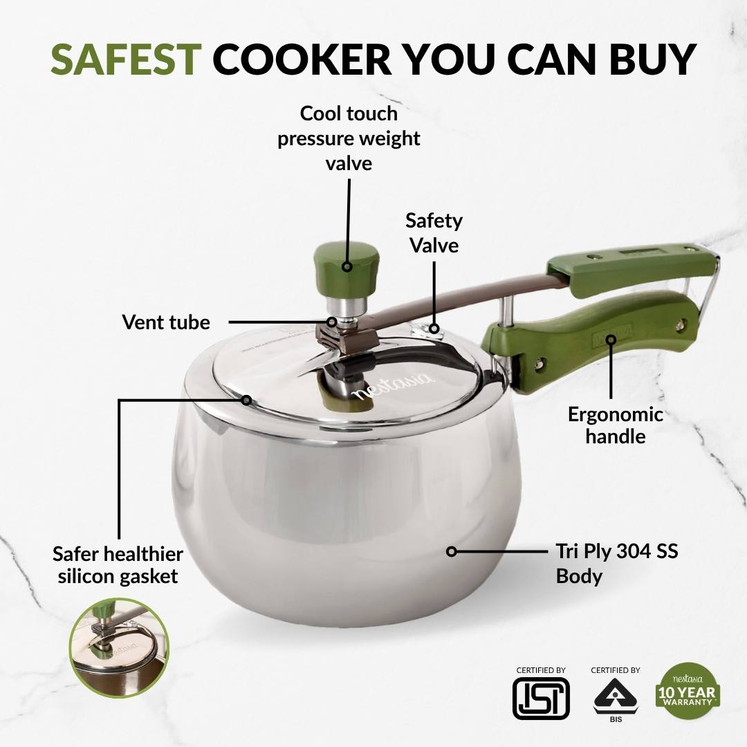 Zesta Induction Safe Triply Stainless Steel Pressure Cooker 3 Litre Nestasia