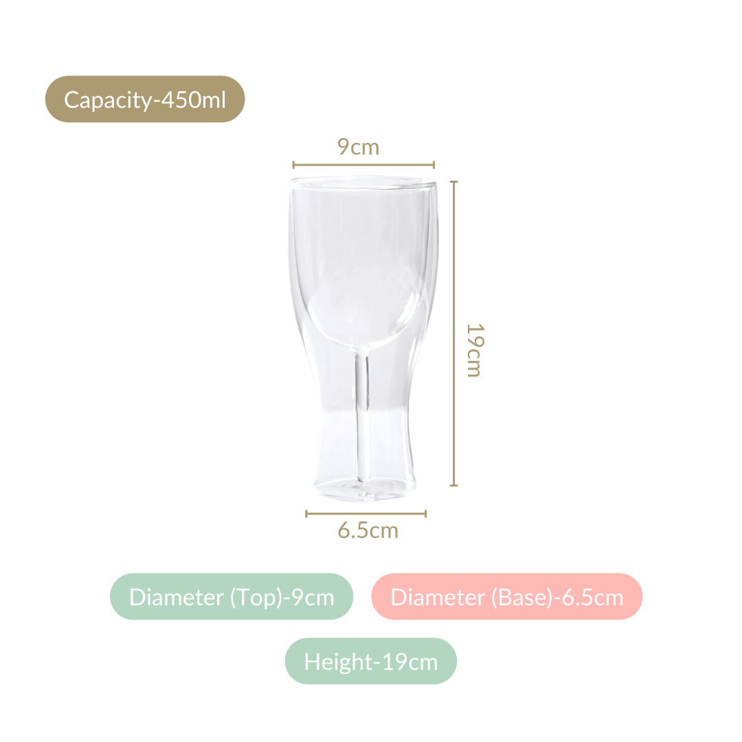 Set Of 2 Borosilicate Double Wall Wine Glasses 450ml Nestasia