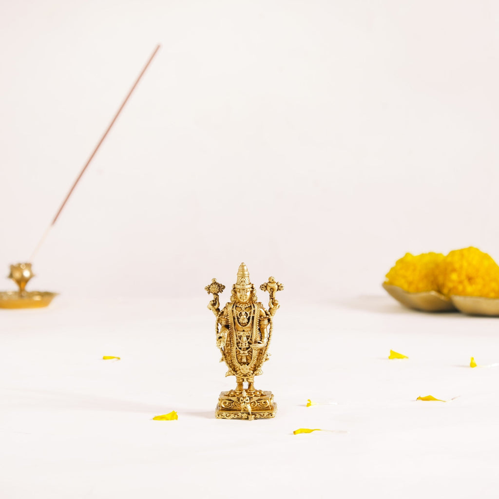 Tirupati Balaji Fine Carving Jewellery Finish Pure Brass Idol 7cm Nestasia