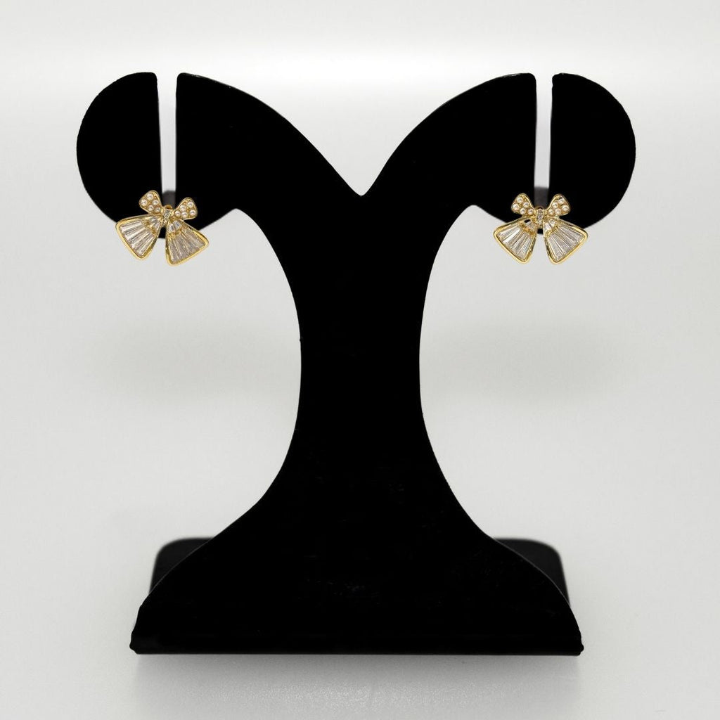 Iridescent Pearl Bow Stud Earrings Nestasia