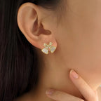 Iridescent Pearl Bow Stud Earrings Nestasia