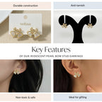Iridescent Pearl Bow Stud Earrings Nestasia