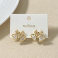 Iridescent Pearl Bow Stud Earrings Nestasia