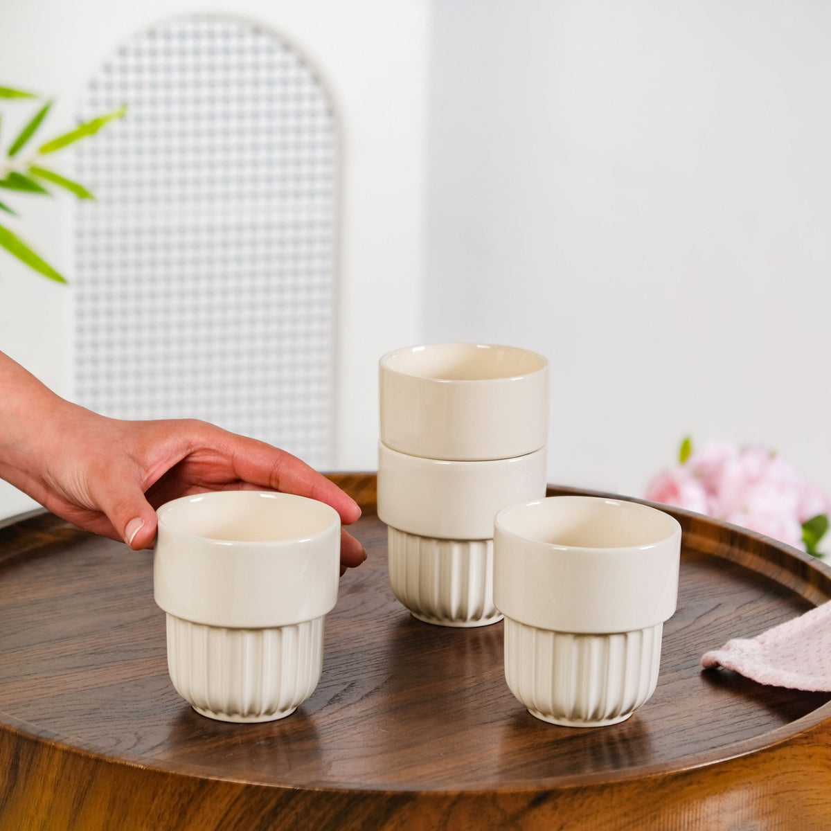 Ivory Cream Stackable Cup Set Of 4 280ml Nestasia