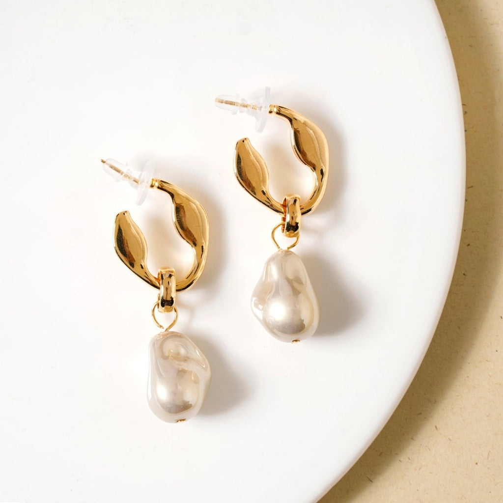 Ivory Gold Dangling Earrings Nestasia