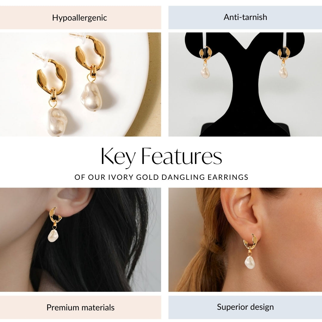 Ivory Gold Dangling Earrings Nestasia