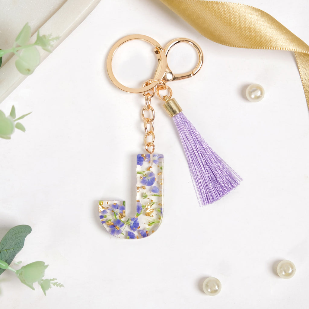 Botanical Harmony Letter J Resin Art Keychain Nestasia