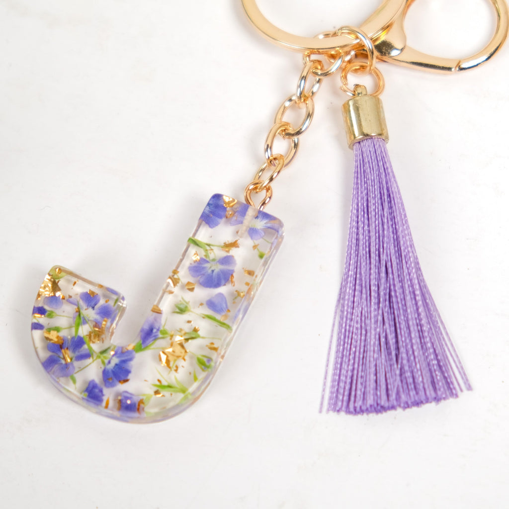 Botanical Harmony Letter J Resin Art Keychain Nestasia