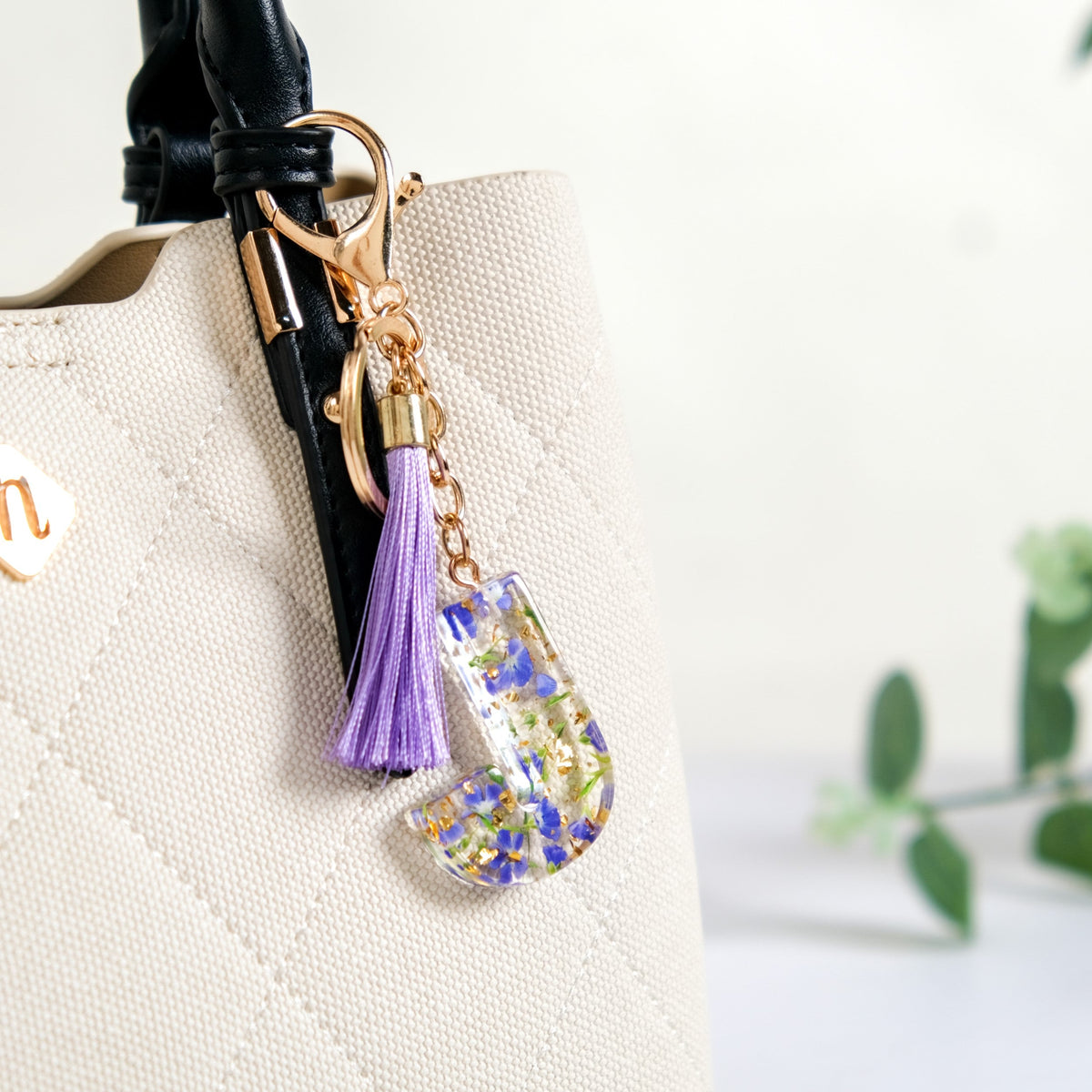 Botanical Harmony Letter J Resin Art Keychain Nestasia