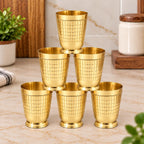 Brass Brick Design Glass Pair (3.9 Inch) Vedansh Craft