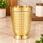 Brass Brick Design Glass Pair (3.9 Inch) Vedansh Craft