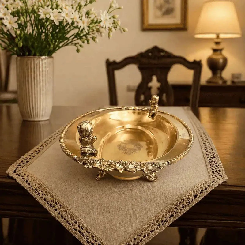Brass Oval Handcrafted Tray / Platter (12.8 Inch) Vedansh Craft