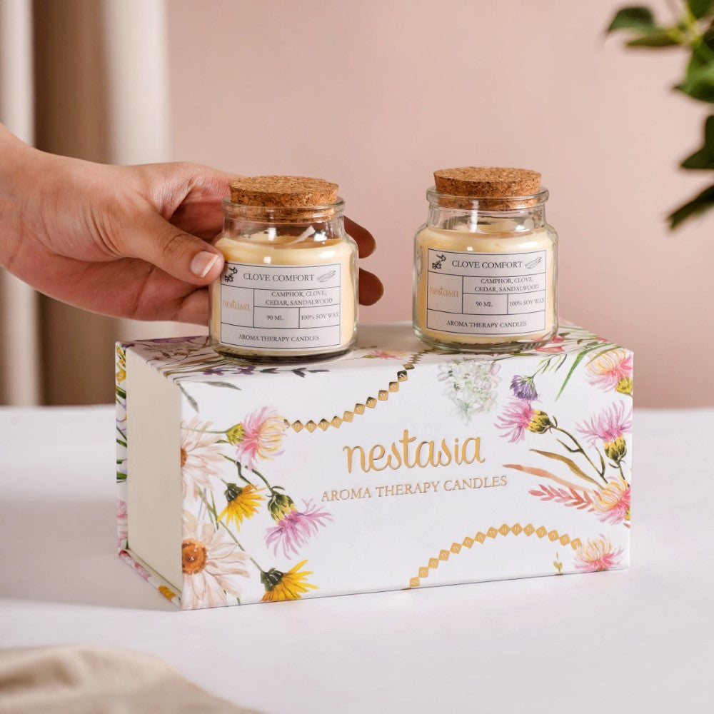 Clove Scented Glass Jar Candle Transparent Set Of 2 Nestasia