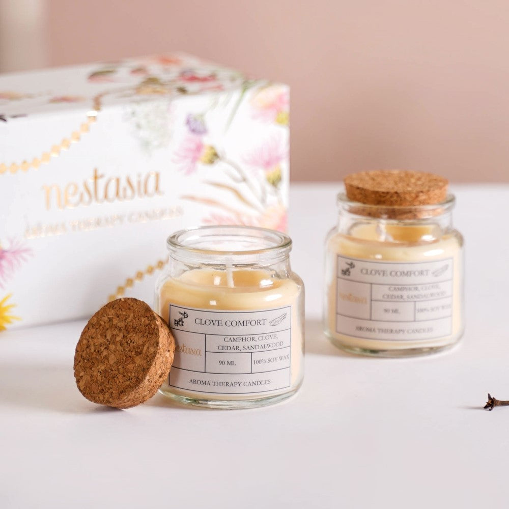 Clove Scented Glass Jar Candle Transparent Set Of 2 Nestasia