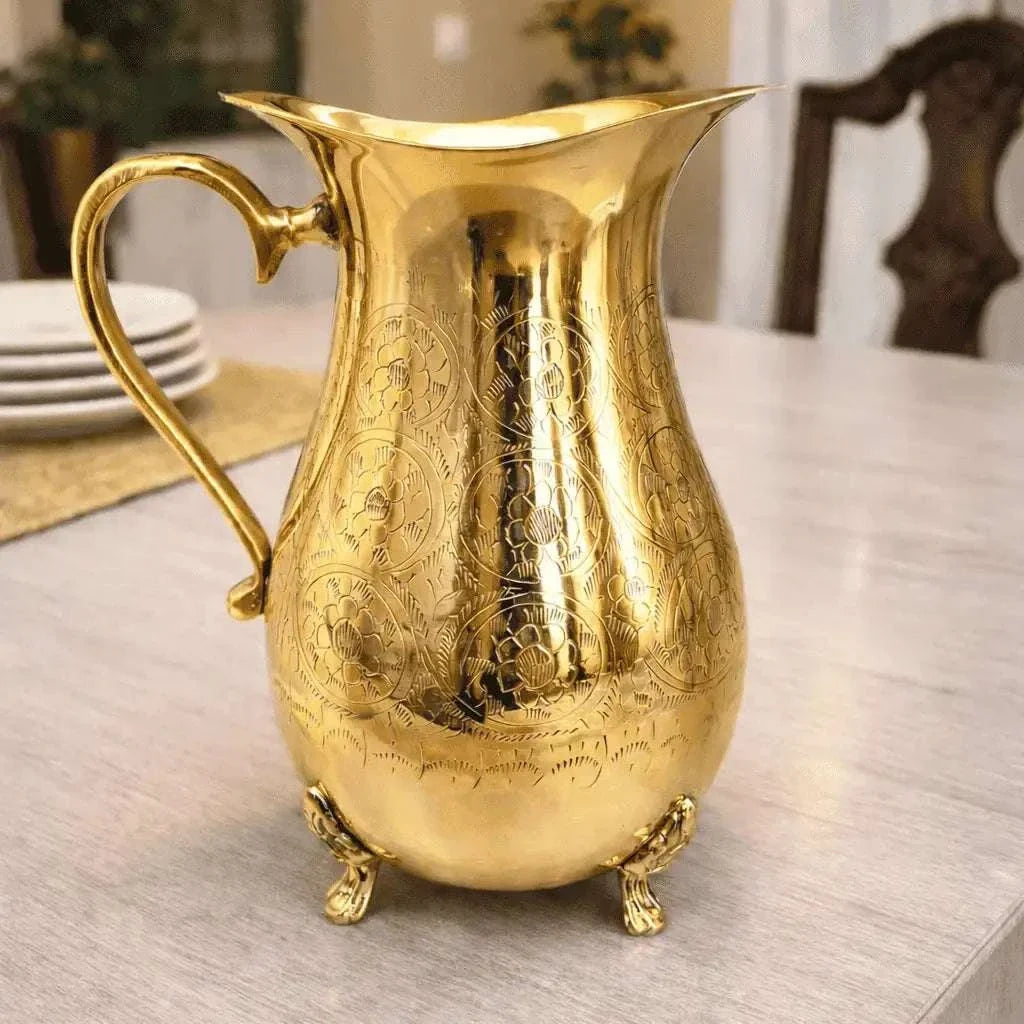 Brass Handcrafted Water Jug With Legs (8.5 Inch) Vedansh Craft