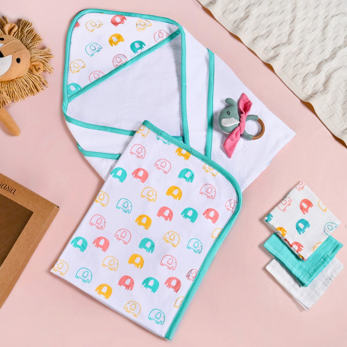 Jumbo Joy Baby Shower Gift With Towel Swaddle Napkin Rattle Set Of 6 Nestasia