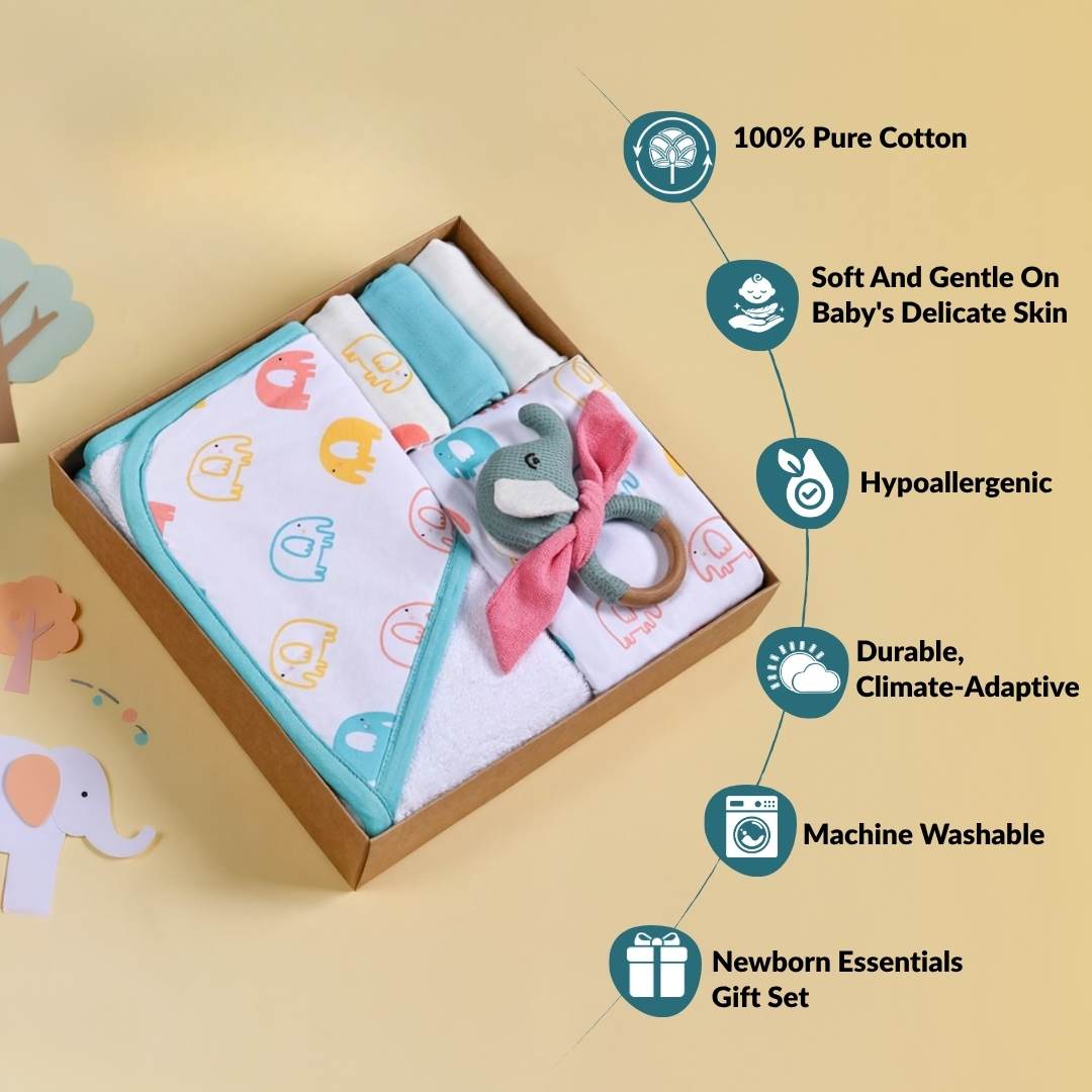 Jumbo Joy Baby Shower Gift With Towel Swaddle Napkin Rattle Set Of 6 Nestasia