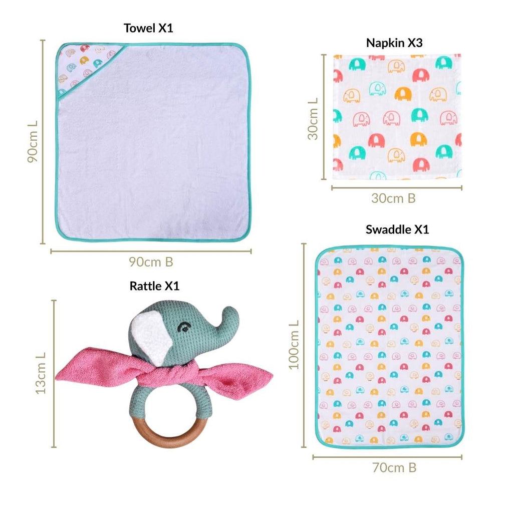 Jumbo Joy Baby Shower Gift With Towel Swaddle Napkin Rattle Set Of 6 Nestasia