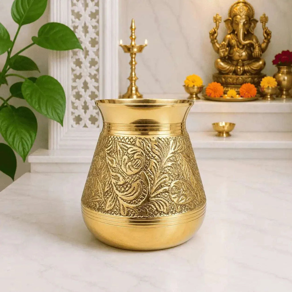 Brass Handcrafted Royal leaf Pooja Kalash Vedansh Craft