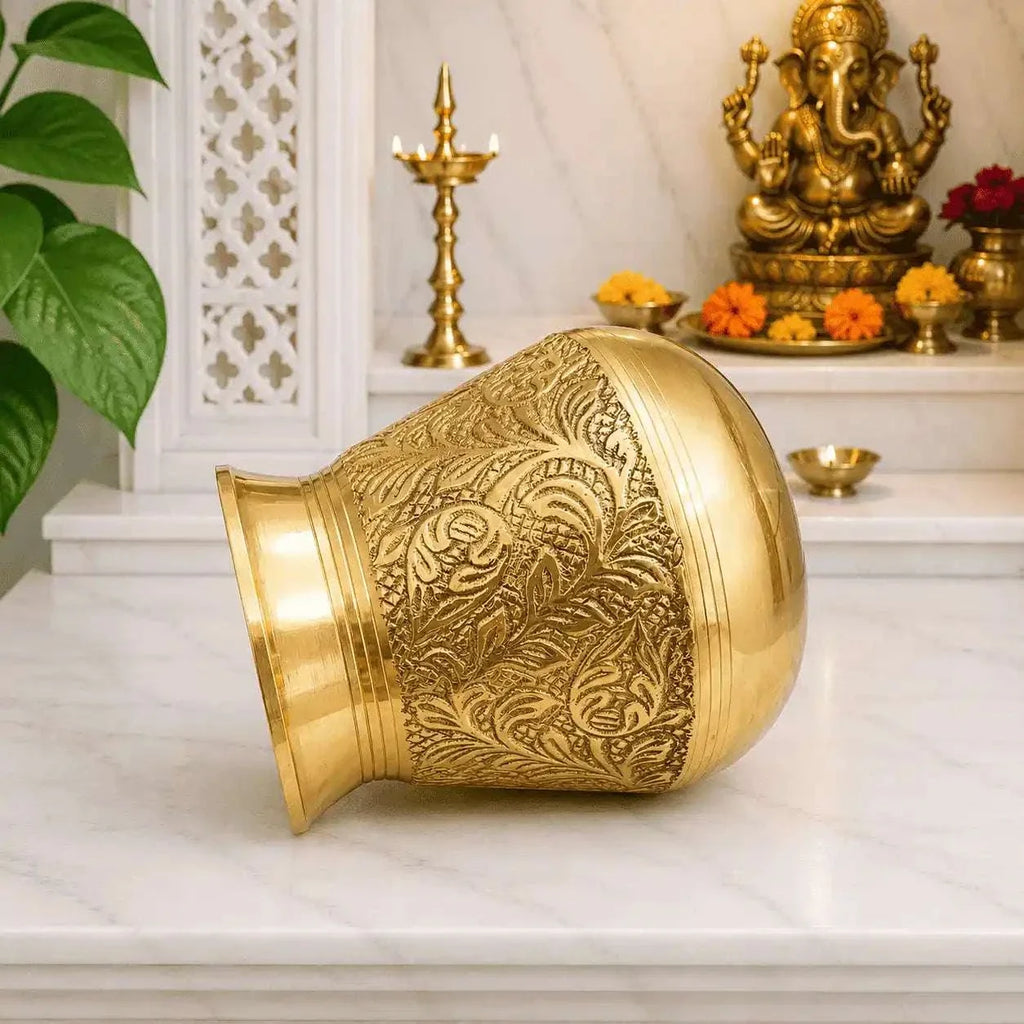 Brass Handcrafted Royal leaf Pooja Kalash Vedansh Craft