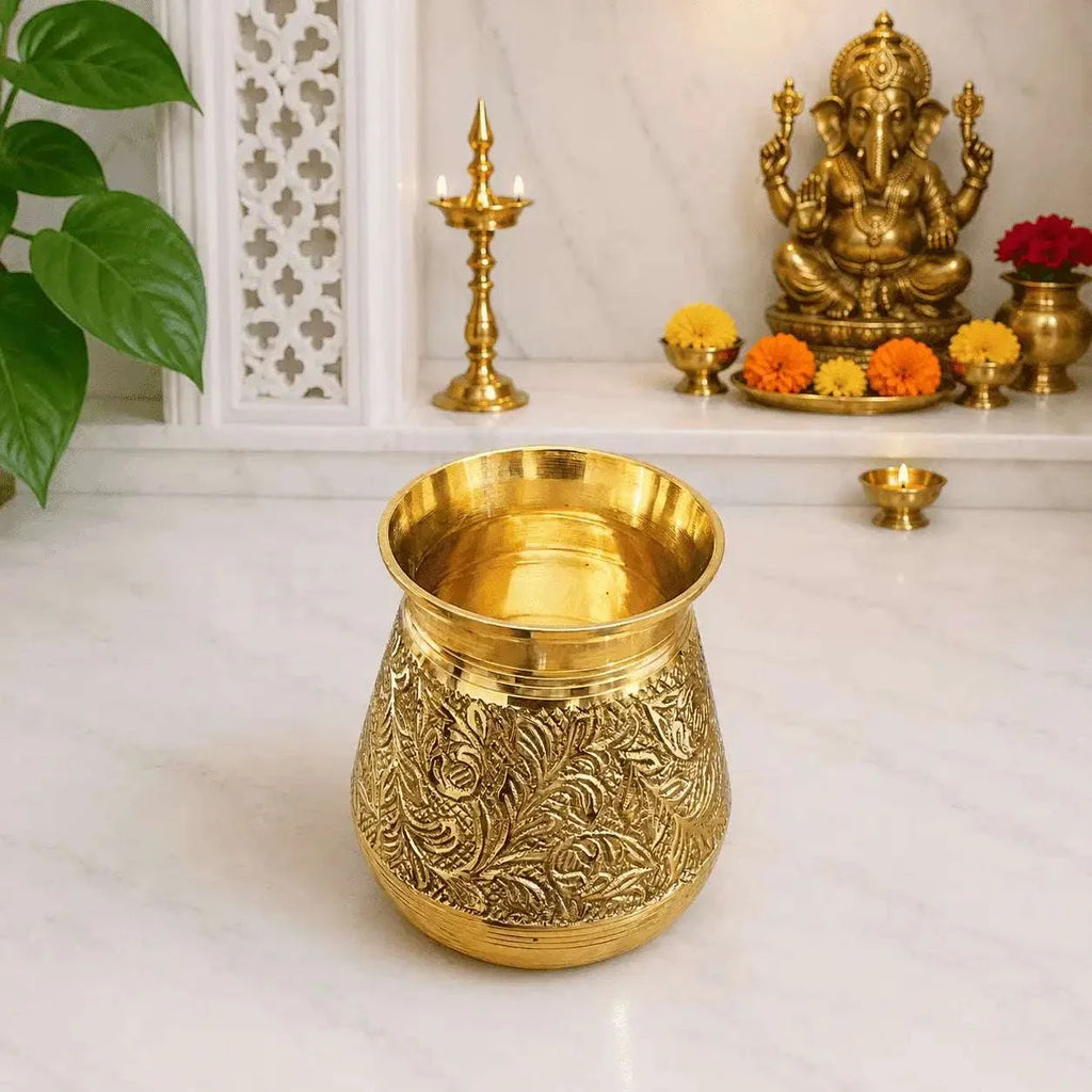 Brass Handcrafted Royal leaf Pooja Kalash Vedansh Craft