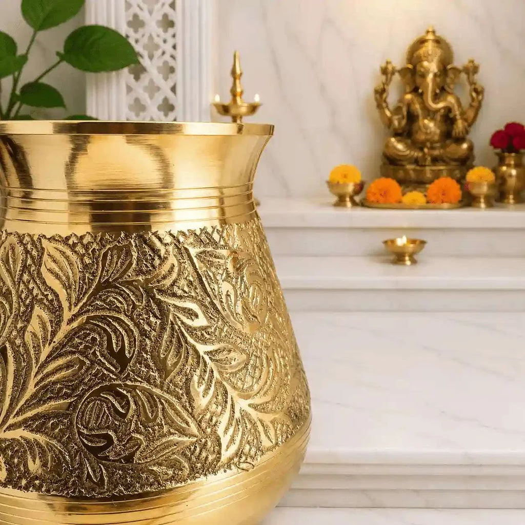 Brass Handcrafted Royal leaf Pooja Kalash Vedansh Craft