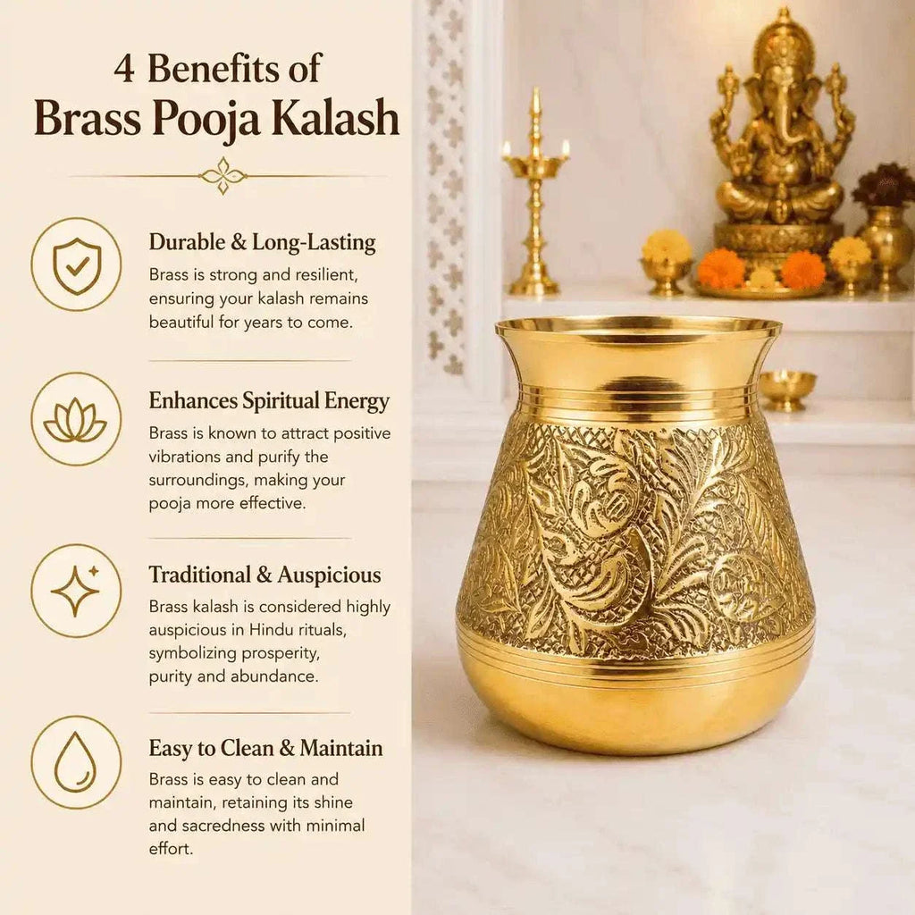 Brass Handcrafted Royal leaf Pooja Kalash Vedansh Craft