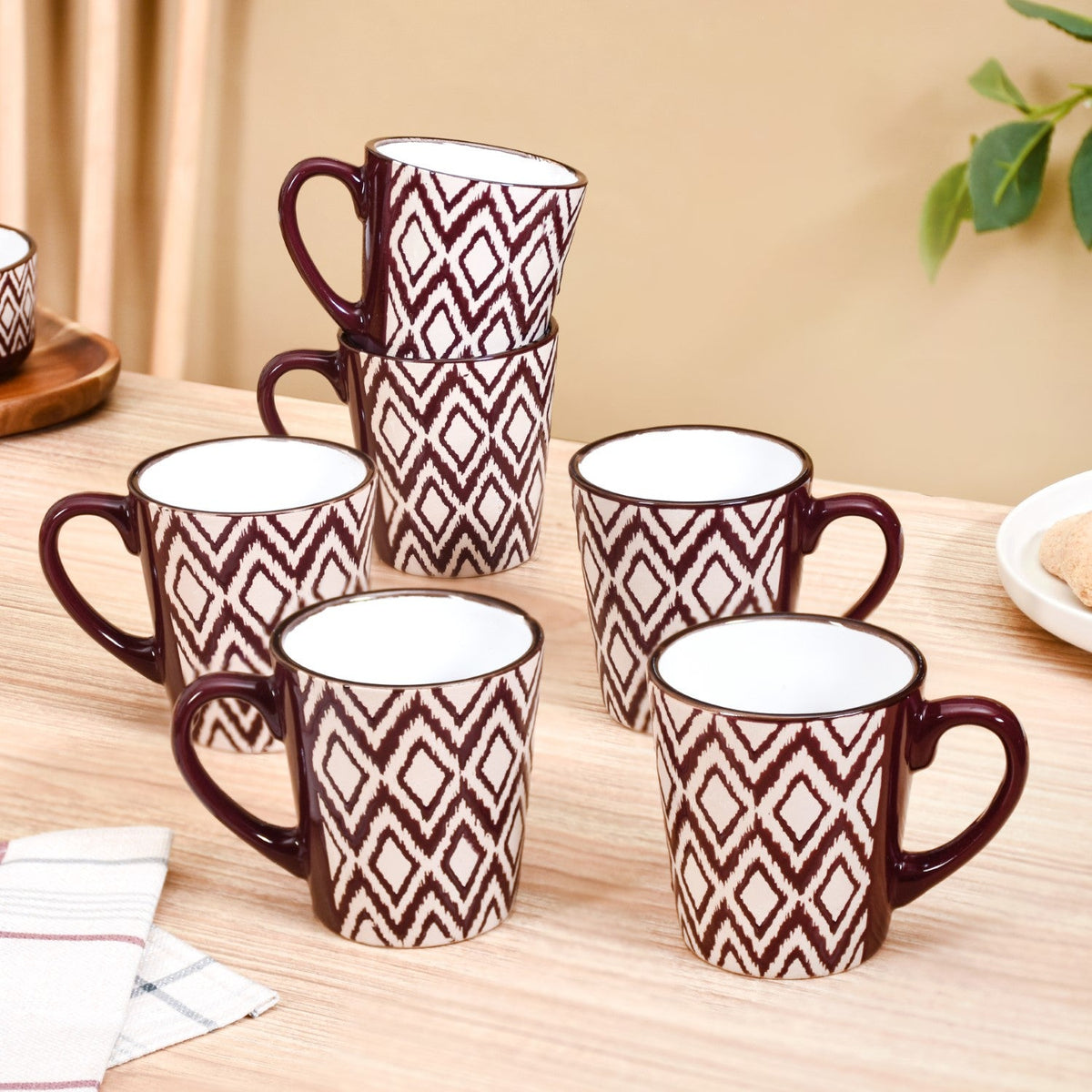 Kaleido Ceramic Tea Cup Set Of 6 Brown 250ml Nestasia