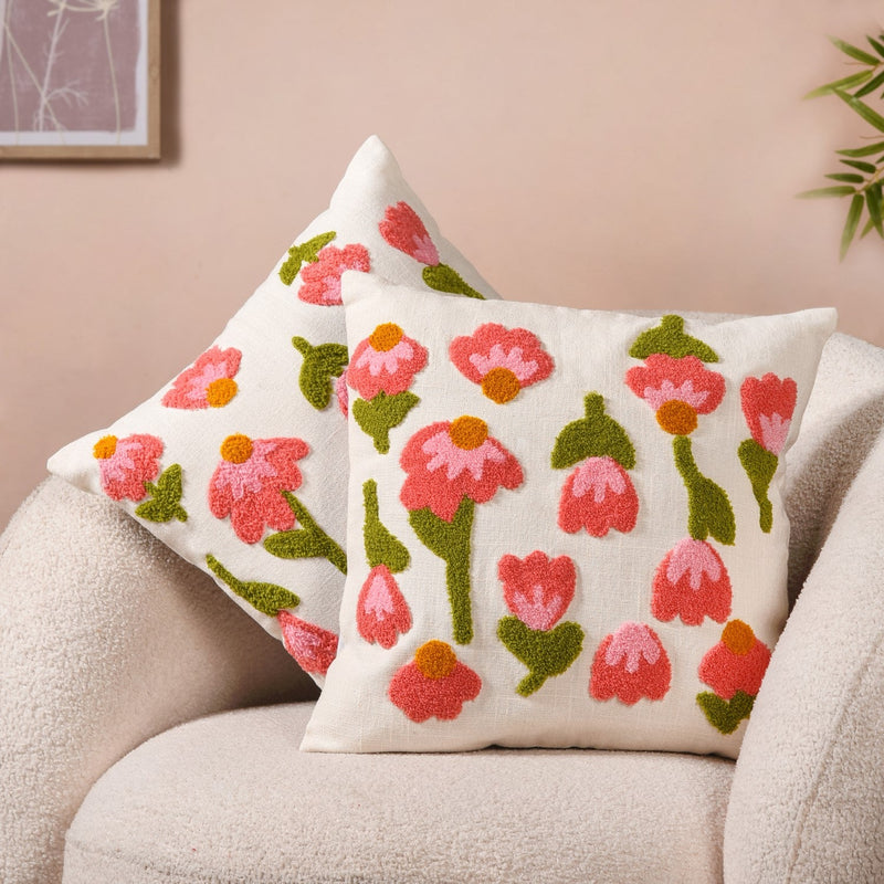 Tulip Embroidered Soft Cushion Cover Set Of 2 40x40cm Nestasia