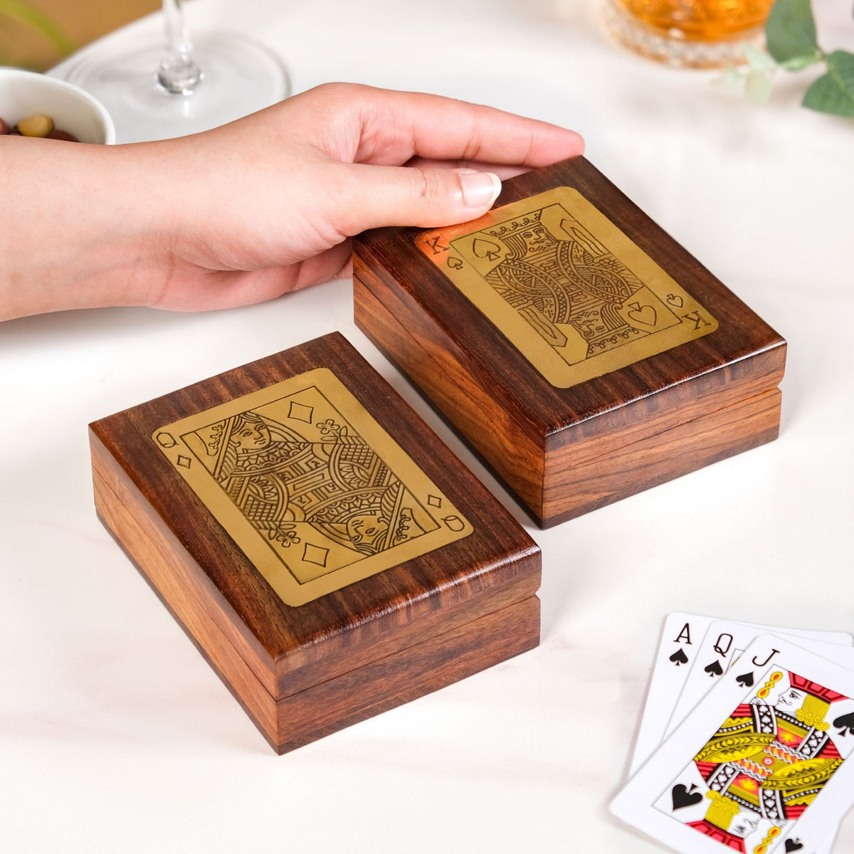 King And Queen Card Holder Set Of 2 With Playing Cards Nestasia