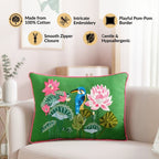 Kingfisher Pond Embroidered Cotton Cushion Cover 50x35cm Nestasia