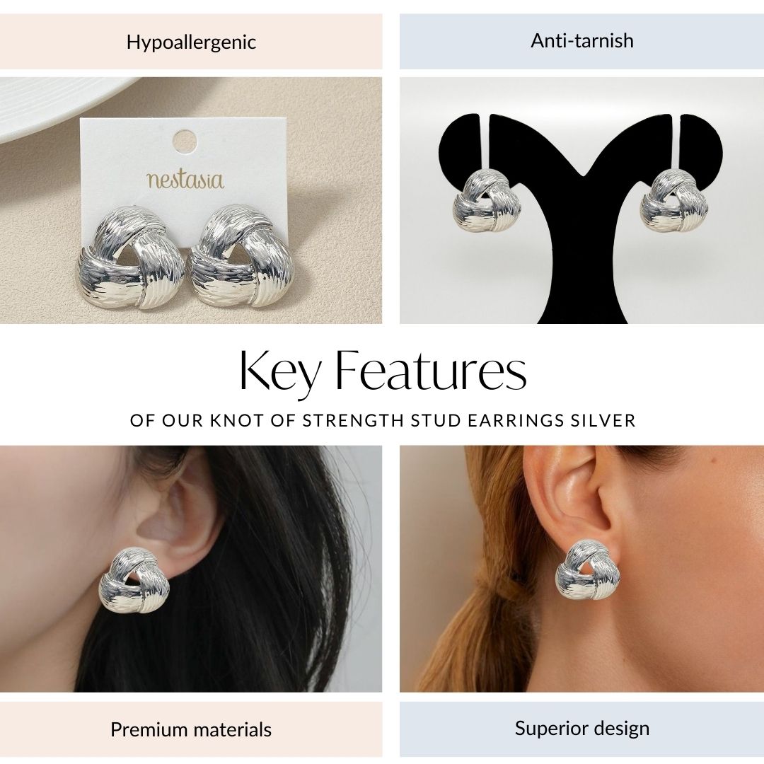 Knot Of Strength Stud Earrings Silver Nestasia