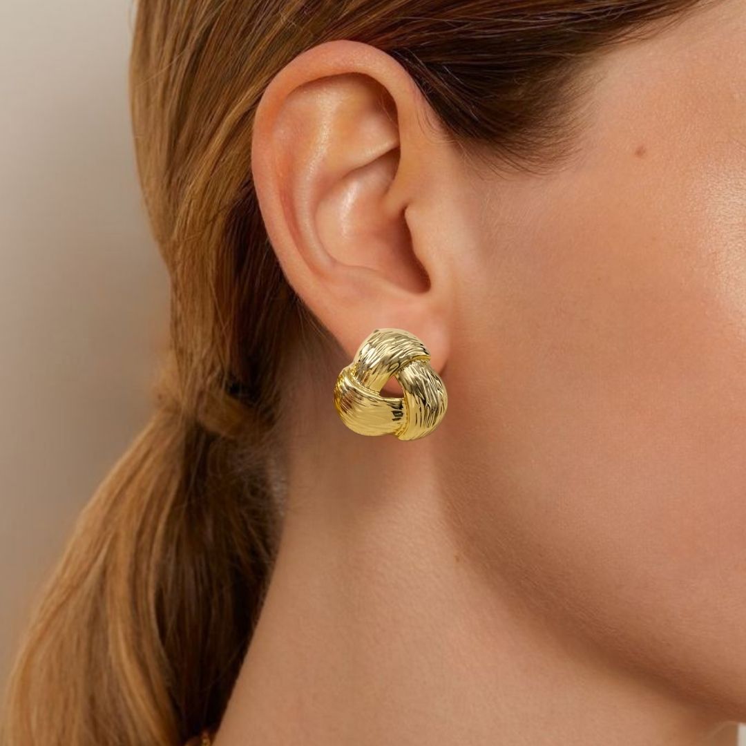 Knot Of Strength Stud Earrings Gold Nestasia