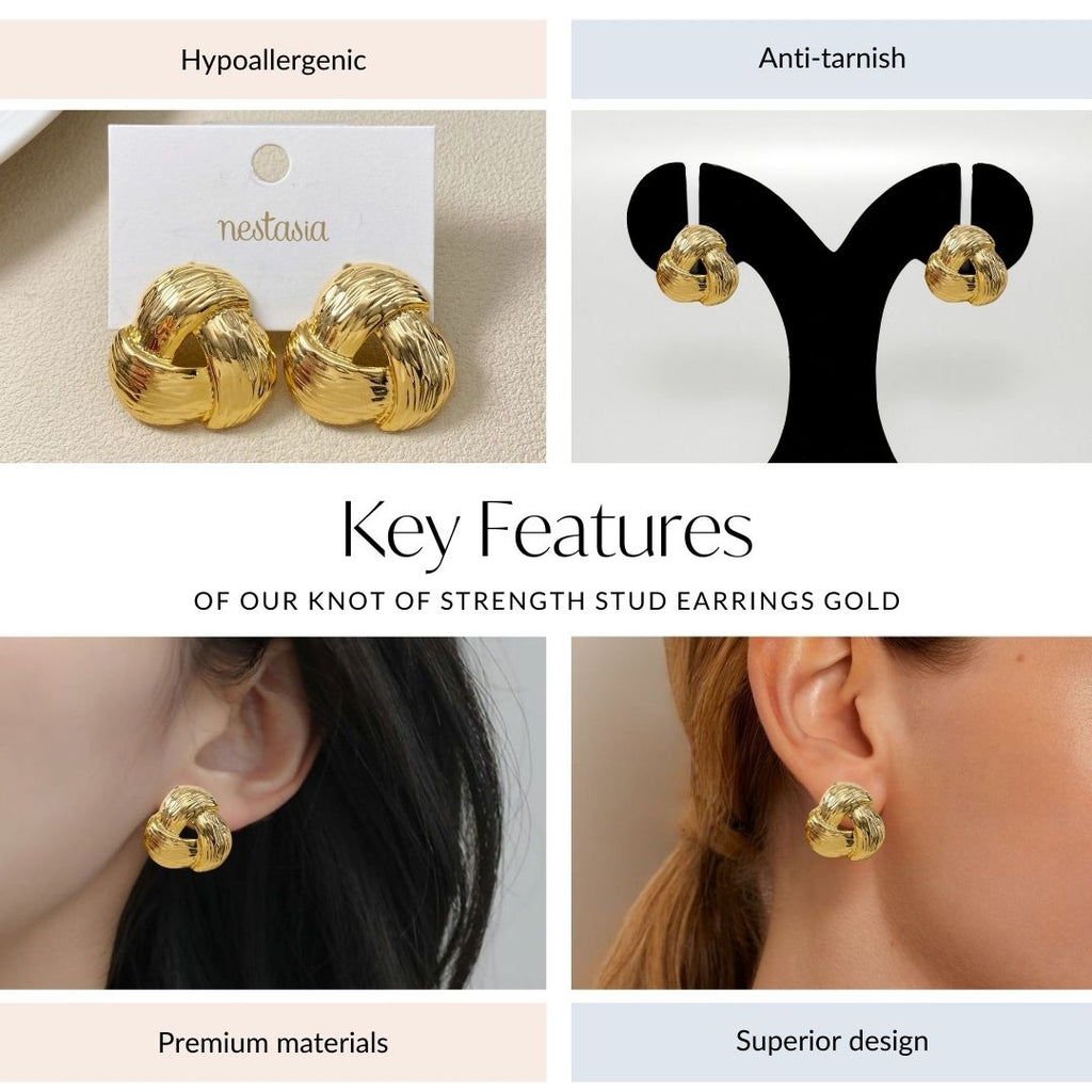 Knot Of Strength Stud Earrings Gold Nestasia