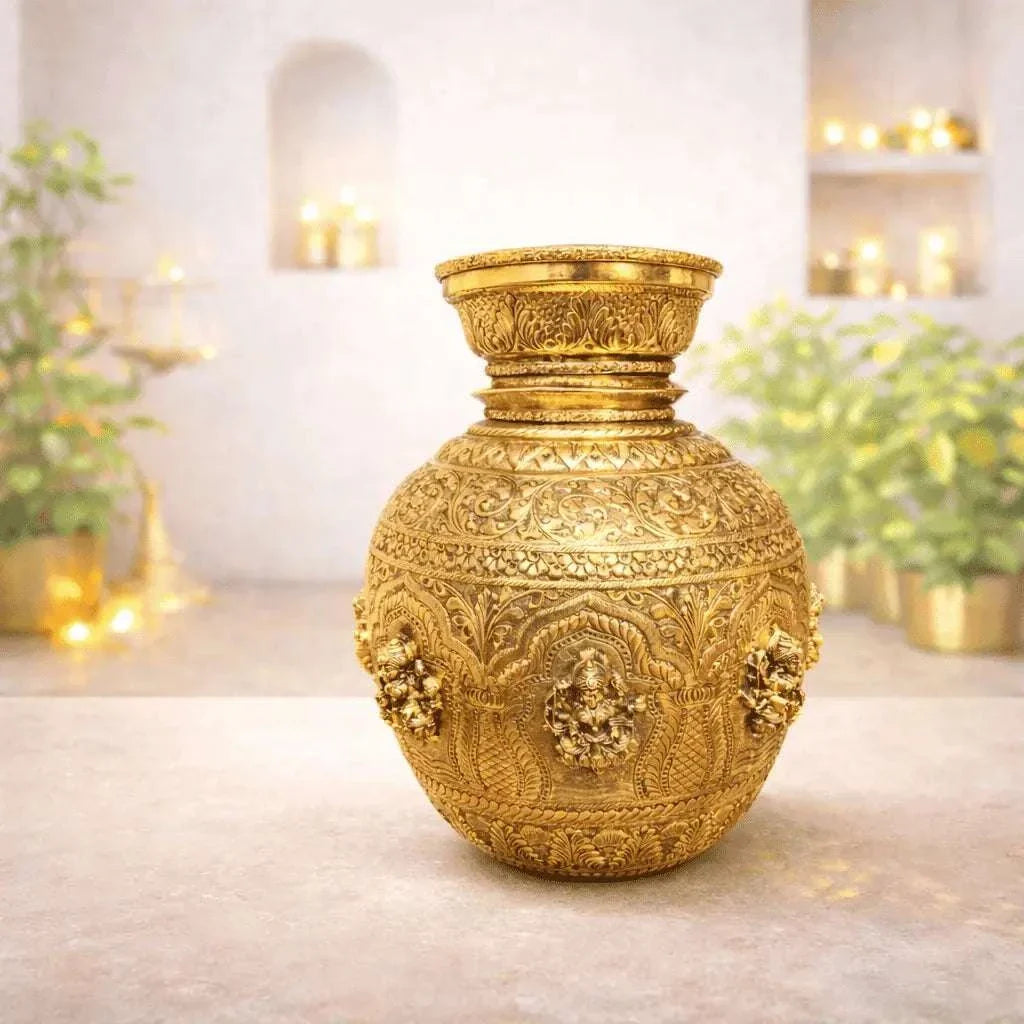 Brass Ashtalakshmi Kodam / Kalash (14 Inch)