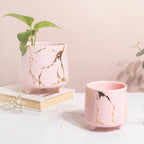 Halcyon Gold Pink Marble Ceramic Planter With Legs Large Nestasia