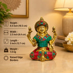 Brass Stone Work Goddess Sitting Lakshmi Idol (6.5 Inch) Vedansh Craft