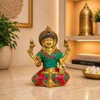 Brass Stone Work Goddess Sitting Lakshmi Idol (6.5 Inch) Vedansh Craft