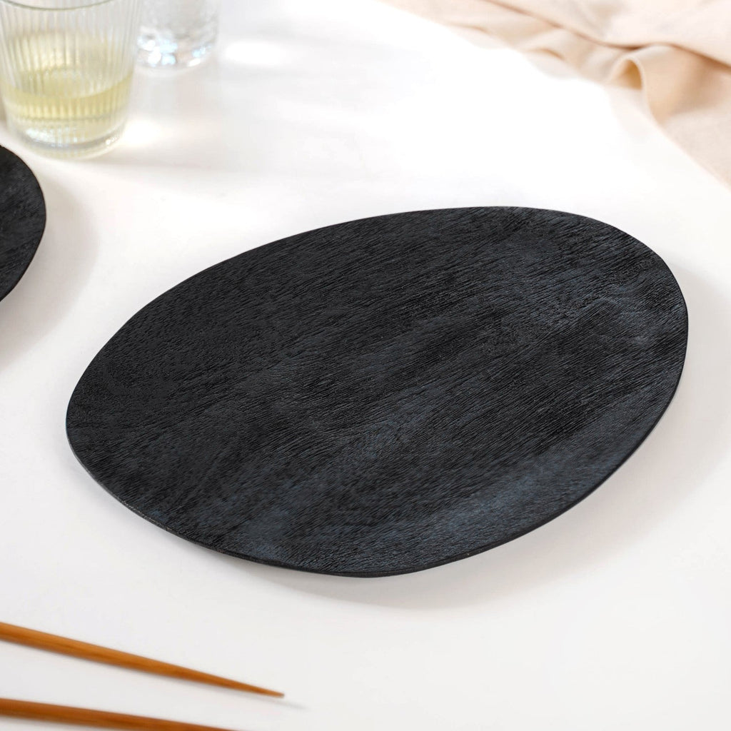 Large Natural Mango Wood Platter Black Nestasia