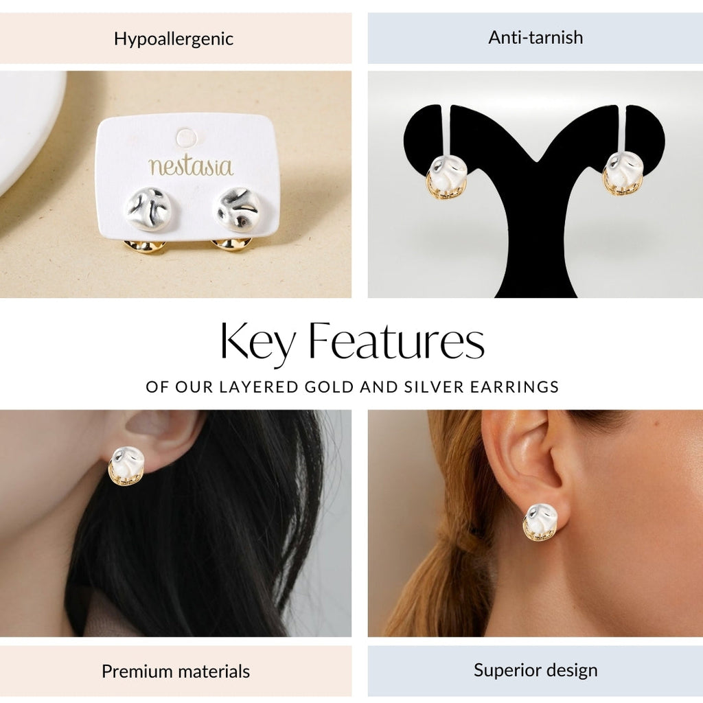 Layered Gold And Silver Earrings Nestasia