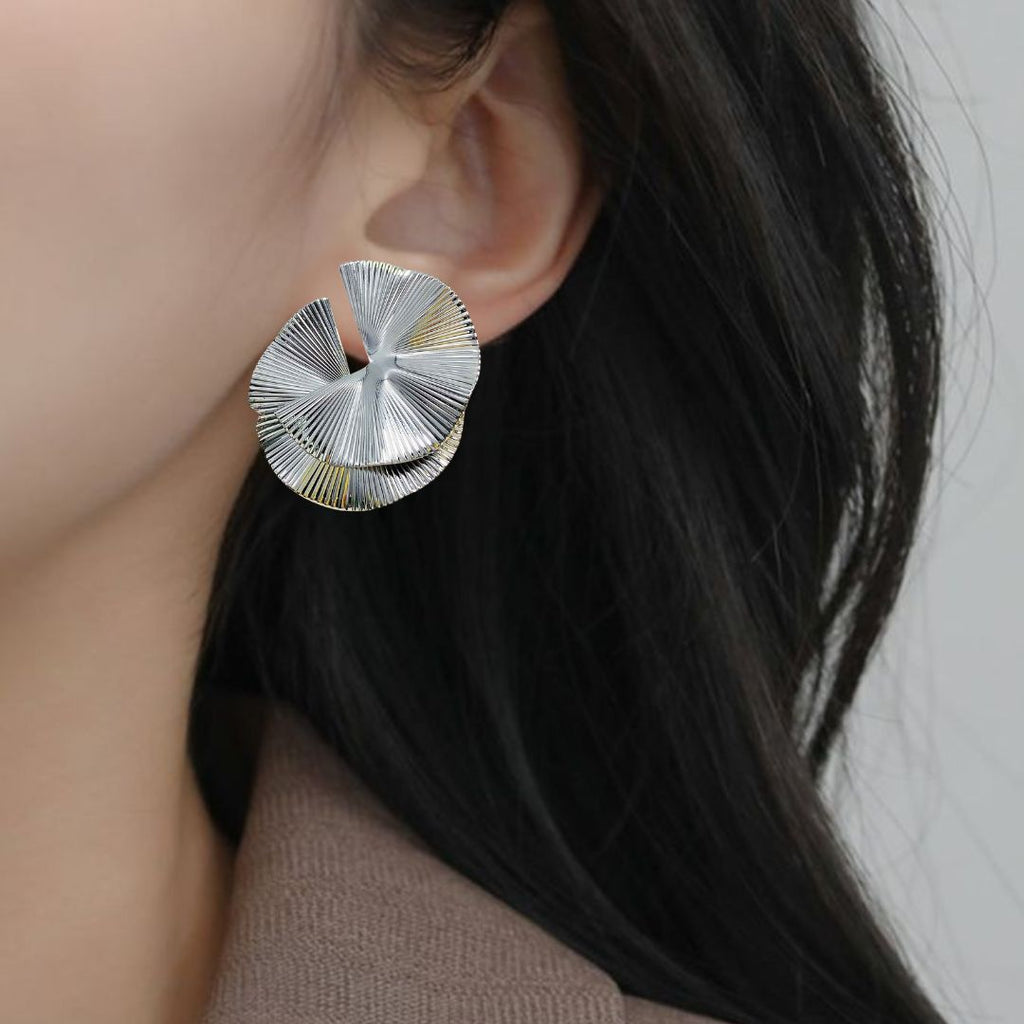 Layered Lily Pads Statement Earrings Silver Nestasia