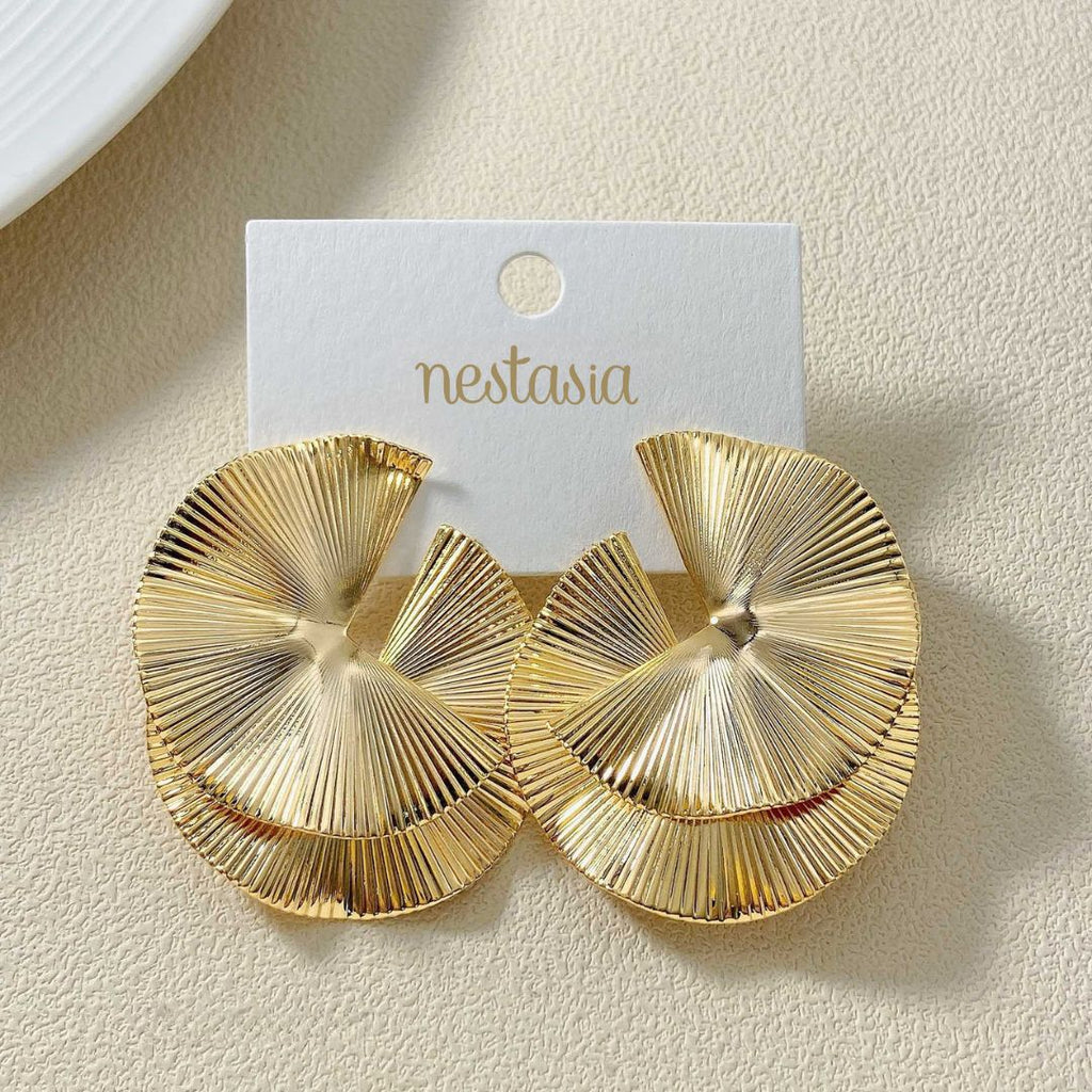Layered Lily Pads Statement Earrings Gold Nestasia