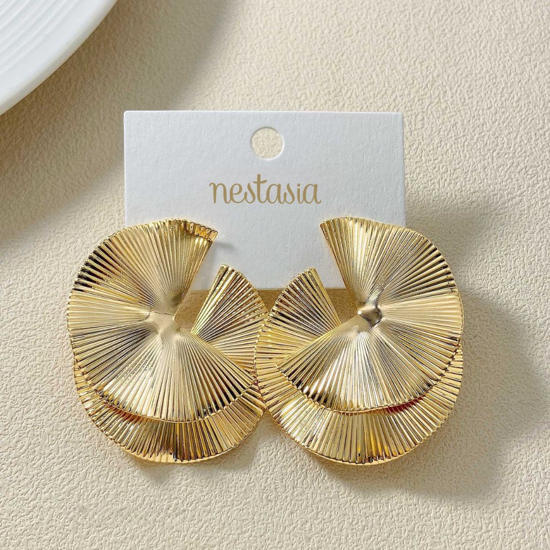 Layered Lily Pads Statement Earrings Gold Nestasia