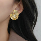 Layered Lily Pads Statement Earrings Gold Nestasia