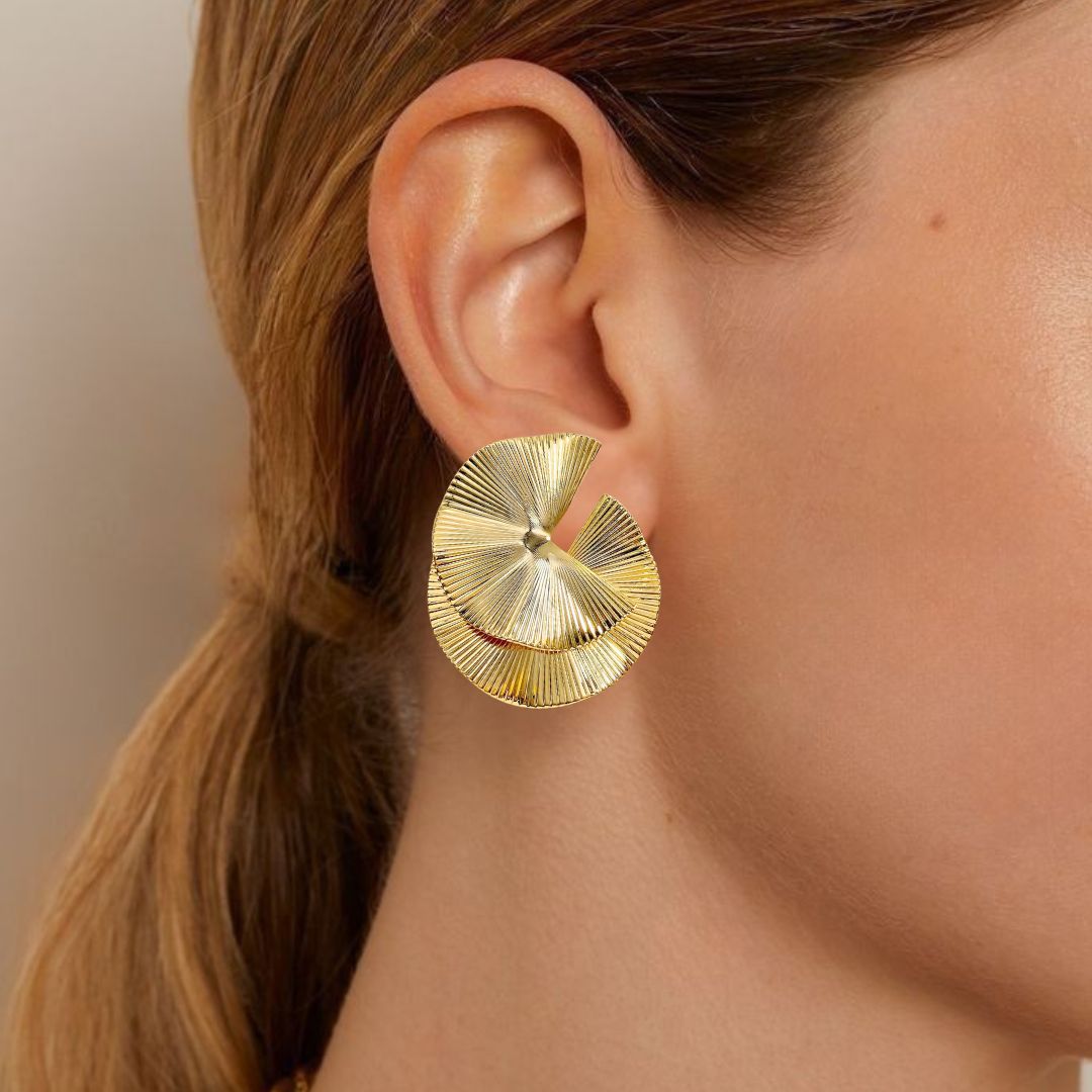 Layered Lily Pads Statement Earrings Gold Nestasia