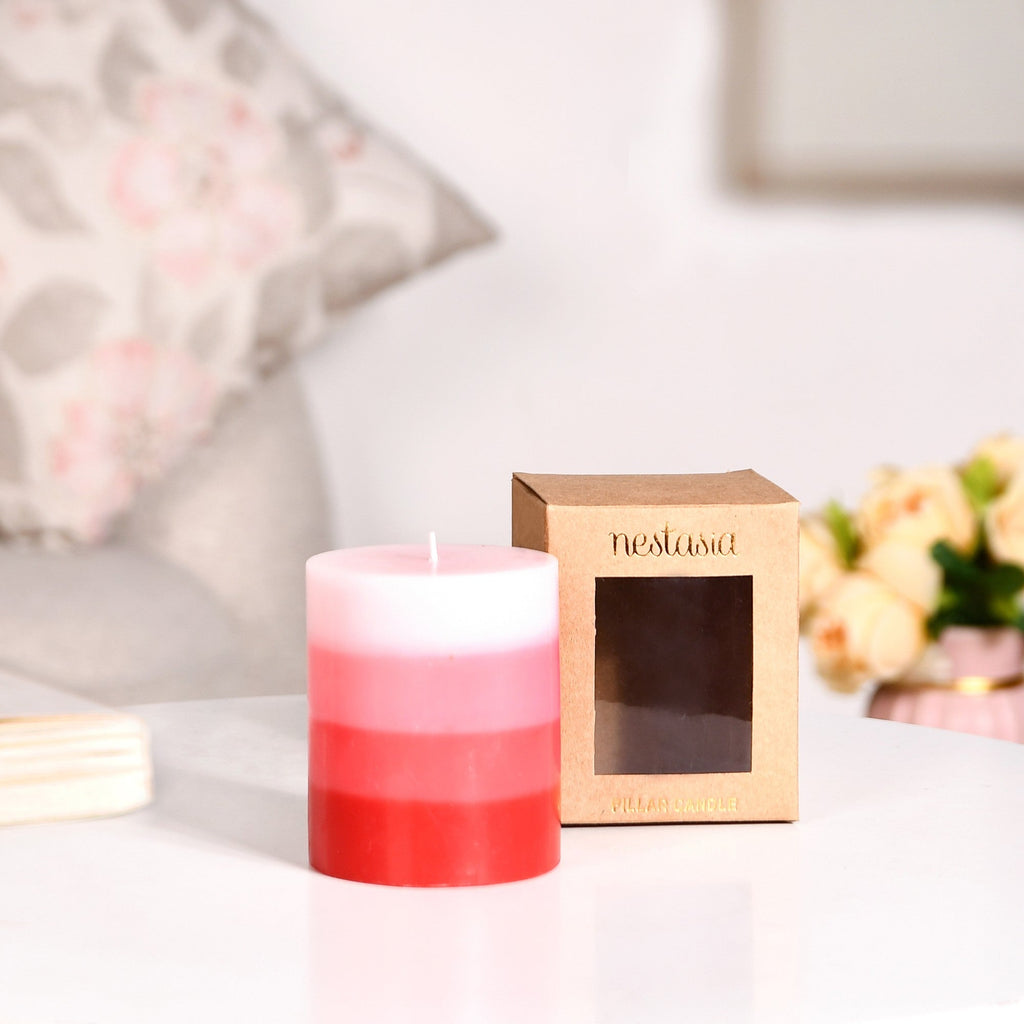 Layered Pillar Candle Red And Pink Nestasia