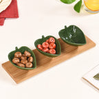 Green Leaf Ceramic Platter Set Of 3 50ml Nestasia