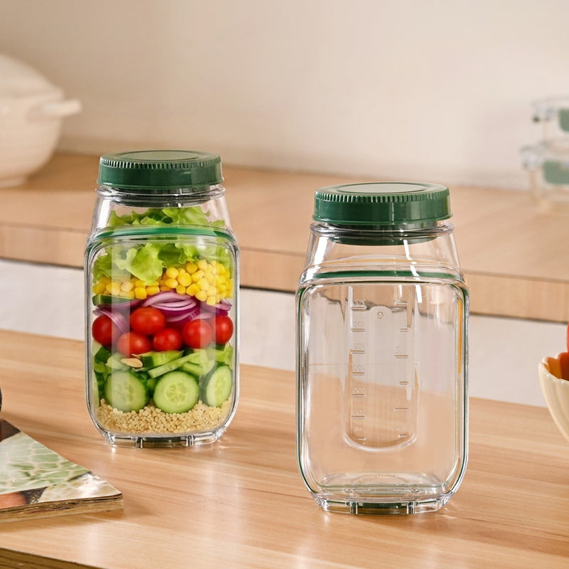 Convertible Salad Pod Jar Bowl With Cup Set Of 2 Leakproof 1200ml Nestasia